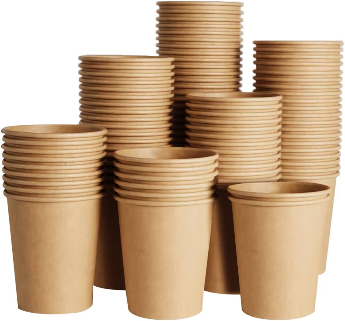 400 Pack 8 oz Kraft Paper Cups, Unbleached Disposable Paper Coffee Cups, Thickened Hot/Cold Beverage Drinking Cup for Party, Home, Cafes, Bistros, Businesses (Brown)