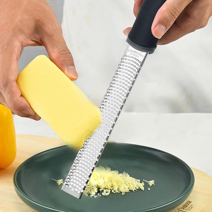 Lemon Zester Grater with Handle, Multi-use Kitchen Tool for Zesting Fruits, Grating Vegetables, Cheese, and Spices, with Protective Cover & Cleaning Brush