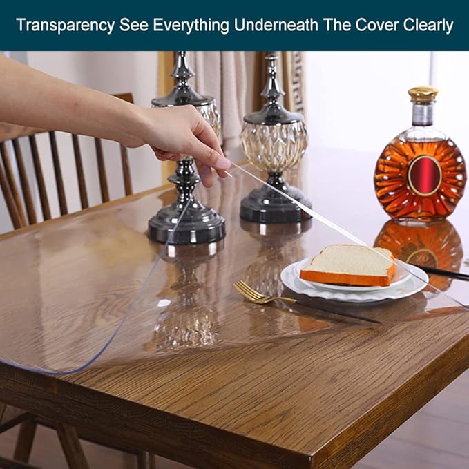 40x40 inch Sqaure Clear Table Protector Cover Mat Plastic Dining Room Table Runner Protective Mat PVC Children Writing Desk Top Mat Wooden End Coffee Table Vinyl Table Topper Placemats Easy Clean