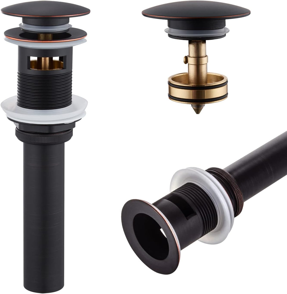 KOKOSIRI Bathroom Sink Drain with Detachable Hair Catcher, Oil Rubbed Bronze Pop Up Sink Drain with Strainer Basket Anti Clogging for Vanity Vessel Sink with Overflow, C1001ORB