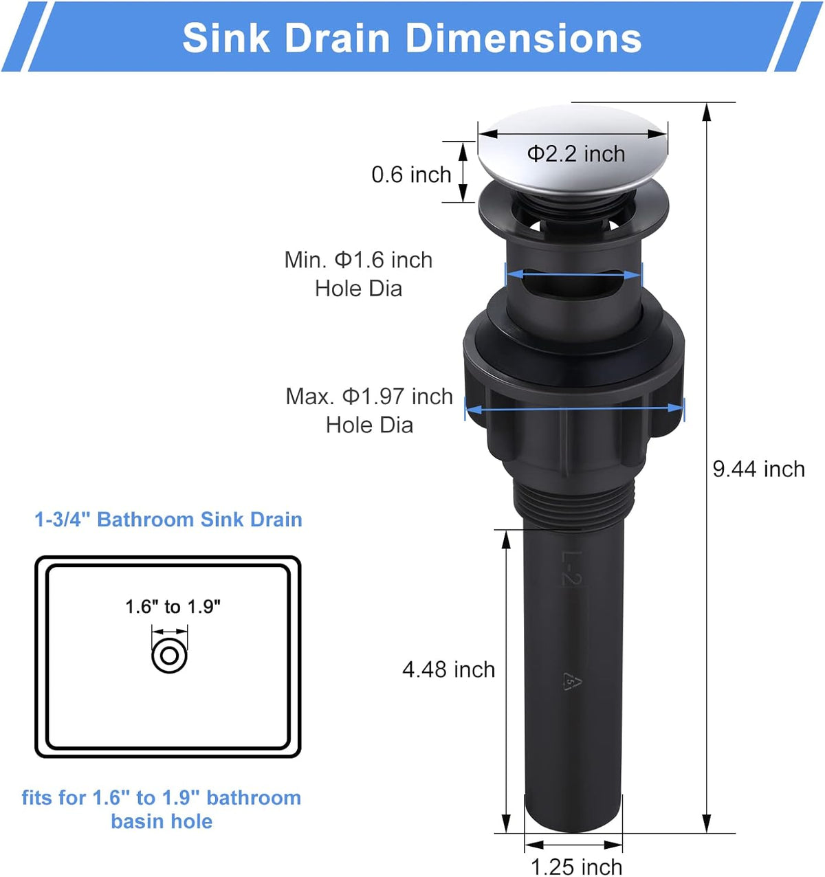 ARCORA Pop Up Sink Drain with Overflow, Chrome Bathroom Sink Drain, Pop Up Drain for Vessel Sink