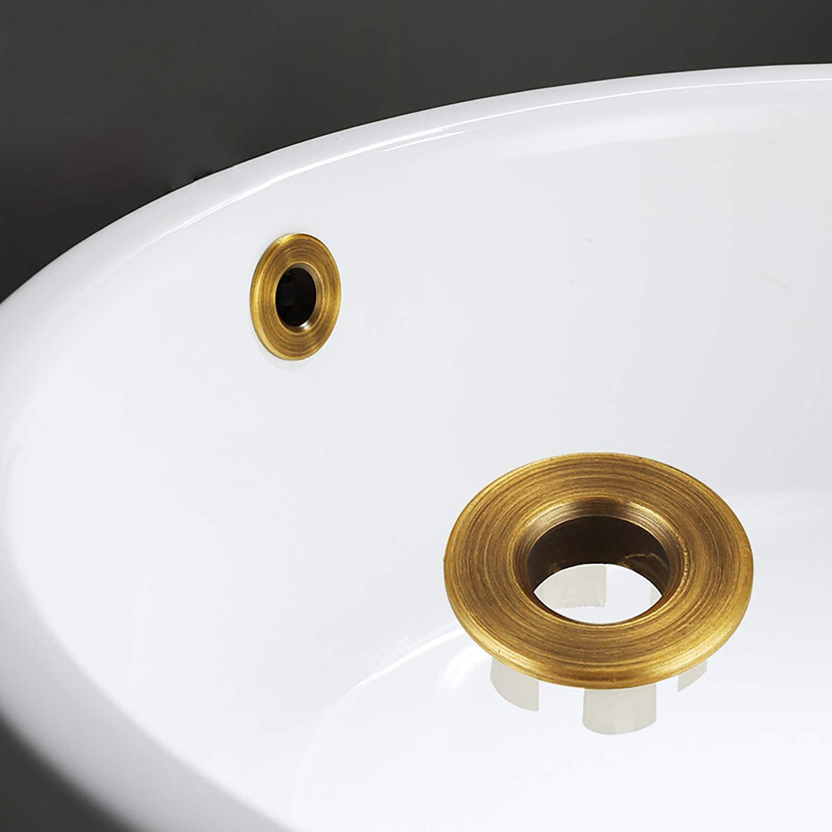 Sink Basin Trim Overflow Cover Brass Insert in Hole Round Caps Antique Brass 2 PCS