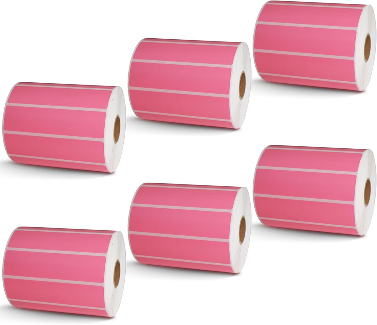 BETCKEY - 4" x 1" Multipurpose Labels Compatible with Zebra & Rollo Label Printer,Premium Adhesive & Perforated[Pink, 6 Rolls, 8250 Labels]