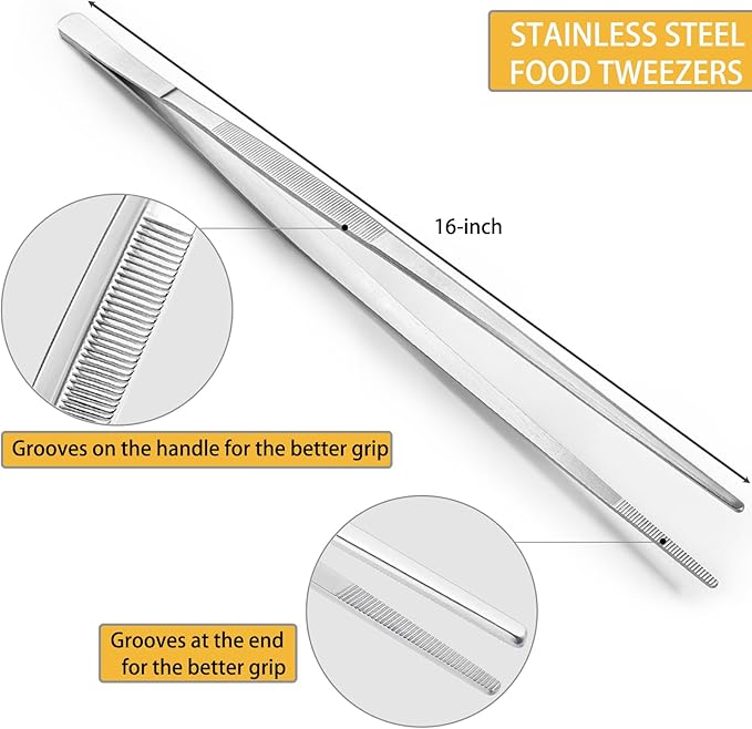JETKONG 16 Inch Cooking Tweezers Extra Long Kitchen Tweezers, Large Stainless Steel Tweezer Tongs for Cooking Grilling and BBQ