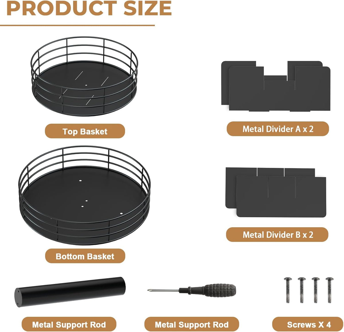 Snack Organizer - Versatile Snack Storage 2 Tier Lazy Susan with Convenient Grab-and-Go Design, Metal Snack Holder for Home, Office, Breakroom, 11.85" L x 11.85" W x 13.3" H (Matte Black)