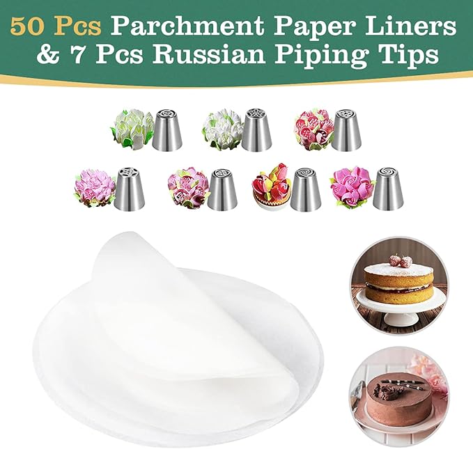 Springform Pan, Stainless Steel Springform Cake Pan, Leakproof & Nonstick Cheesecake Pan, 4" 7" 9" Round Cake Molds with 50 Pcs Paper Liners and 7 Pcs Piping Tips