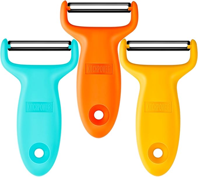 Vegetable Potato Peelers for Kitchen, Y Peeler for Apple Veggie Potatoes Fruits Carrot, Carbon Steel Blade 3-Pack Orange/Blue/Yellow