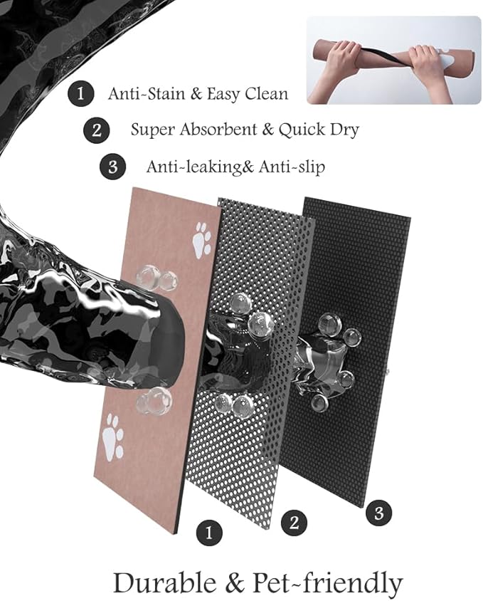 Pet Feeding Mat-Absorbent Dog Mat for Food and Water Bowl-No Stains Quick Dry Water Dispenser Mat-Dog Accessories Pet Supplies-Bowl for Messy Drinkers（Dusty Pink,17"x34"