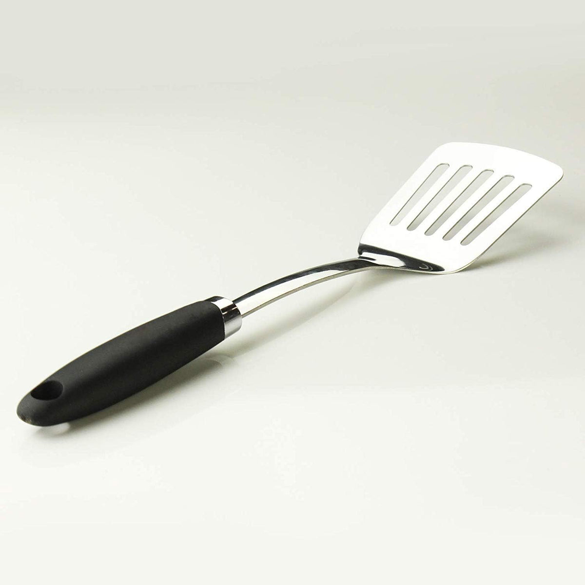 Brushed Slotted Stainless Steel Turner, Non-Slip Spatula with Ergonomic Handle