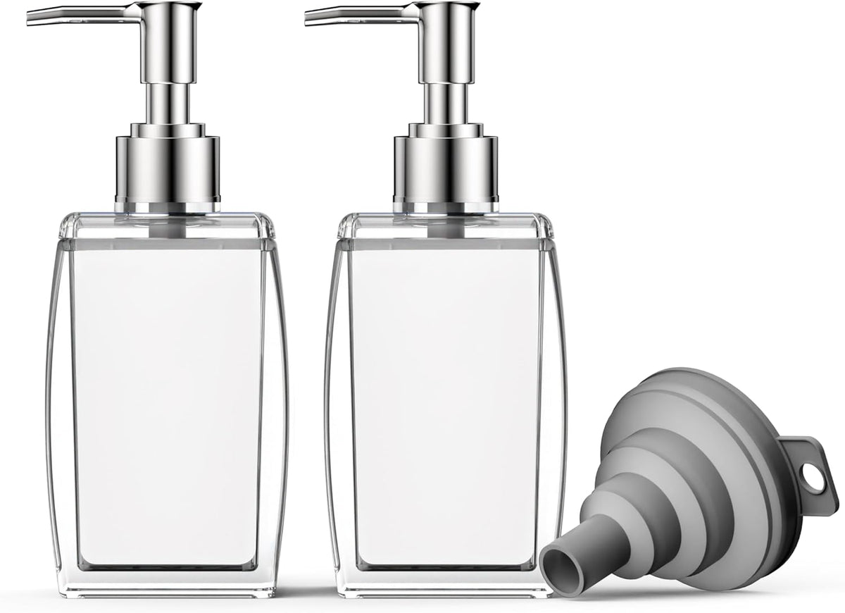 White Soap Dispenser with Refillable Plastic Pump for Bathroom Sink or Kitchen Counter, Ideal for Hand Soap, Liquid Soap, Dish Soap, or Lotion Use