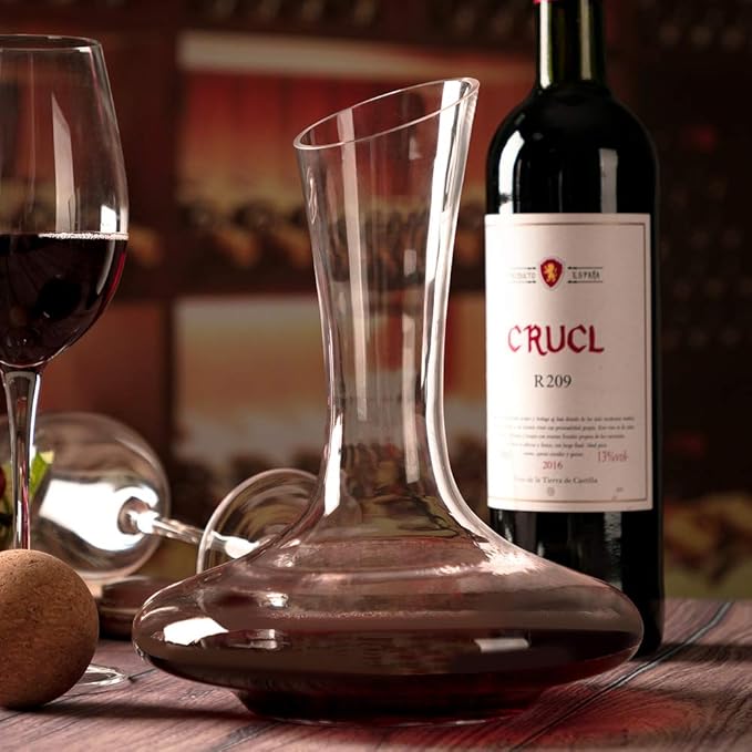 YouYah 100% Crystal Wine Decanter Set with Stand, Stopper, Brush and Beads - Red Wine Carafe - Hand-blown - Gift and Accessory