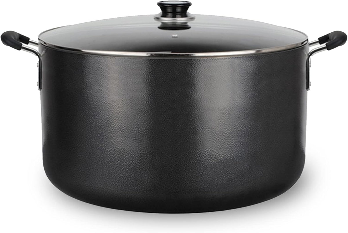Alpine Cuisine 30 Quart Non-stick Stock Pot with Tempered Glass Lid and Carrying Handles, Multi-Purpose Cookware Aluminum Dutch Oven for Braising, Boiling, Stewing