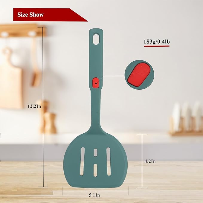 Food Grade Silicone Spatula,Round Slotted Pancake Spatulas for Nonstick Cookware Omelette Egg Spatula Turner 600°F Heat-Resistant