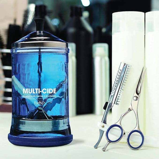 ForPro Professional Collection Multi-Cide Midsize Disinfecting Jar, Disinfectant Glass Jar for Manicure & Spa Implements, 21 Ounces