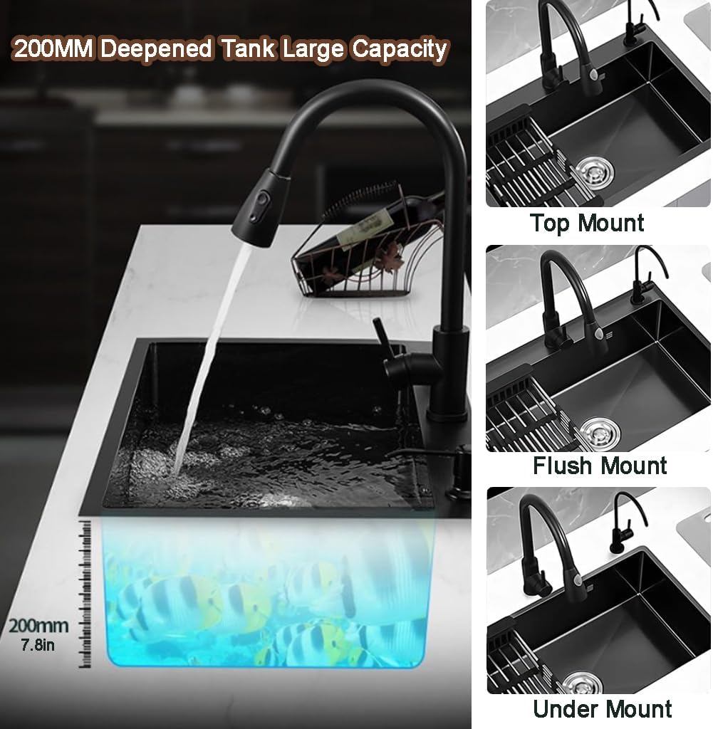 Drop In Kitchen Sink Workstation, Nano Stainless Steel Topmount Bar Single Bowl Sink Combo-Soap Dispenser, Drain Basket, Drain Strainer Set for Modern Kitchen Sink (19.7 * 17.7 * 7.9in)