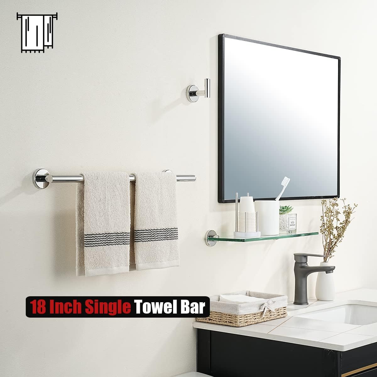 JQK Chrome Towel Bar, 20.5 Inch 304 Stainless Steel Thicken 0.8mm Towel Rack Bathroom, Towel Holder Polished Finished Wall Mount, Useable Length 18 Inch, TB110L18-CH