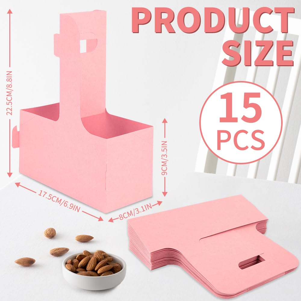 Bodaon 2 Cup Drink Carrier with Handle, 15 Pcs Cardboard Cup Holders, Disposable Drink Carriers for Delivery, Kraft Paper Coffee Cup Holder to Go, Take Out Cup Carriers for Hot/Cold Drinks