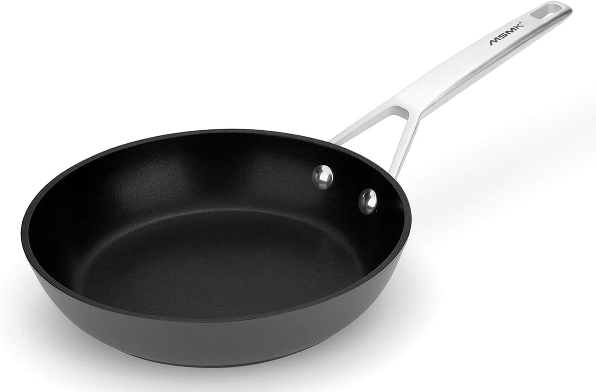 MsMk Small Frying pan, 8-inch Nonstick Durable Egg Omelet Skillet with Stay-Cool Handle, Limestone Non Stick Coating From GRE, 4mm Stainless Steel Base Induction, Oven Safe, Dishwasher Safe
