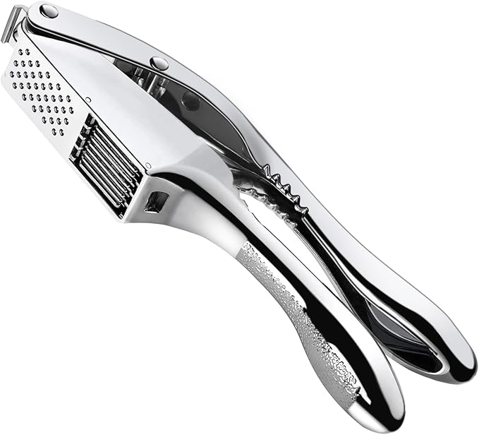 Garlic press and slicer 2 in 1,Effortlessly Crush, Slice, and Mince Garlic,with this Versatile Kitchen Tool - Perfect for Home Cooks and Professional Chefs Alike. (Silvery)