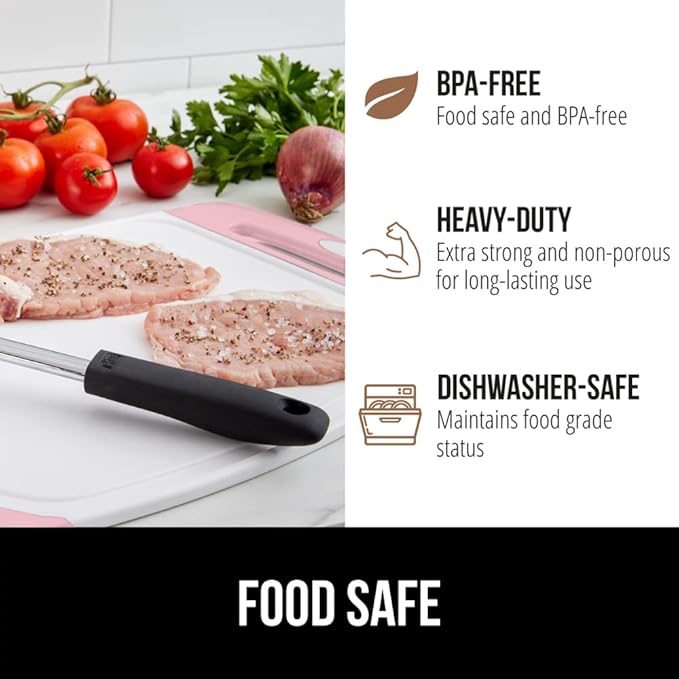 GORILLA GRIP BPA-Free Reversible Kitchen Cutting Board Set of 3, US Designed, Nonporous, Juice Grooves Catch Liquid, Slip Resistant Border, Dishwasher Safe, Durable Large Food Chopping Boards, Pink