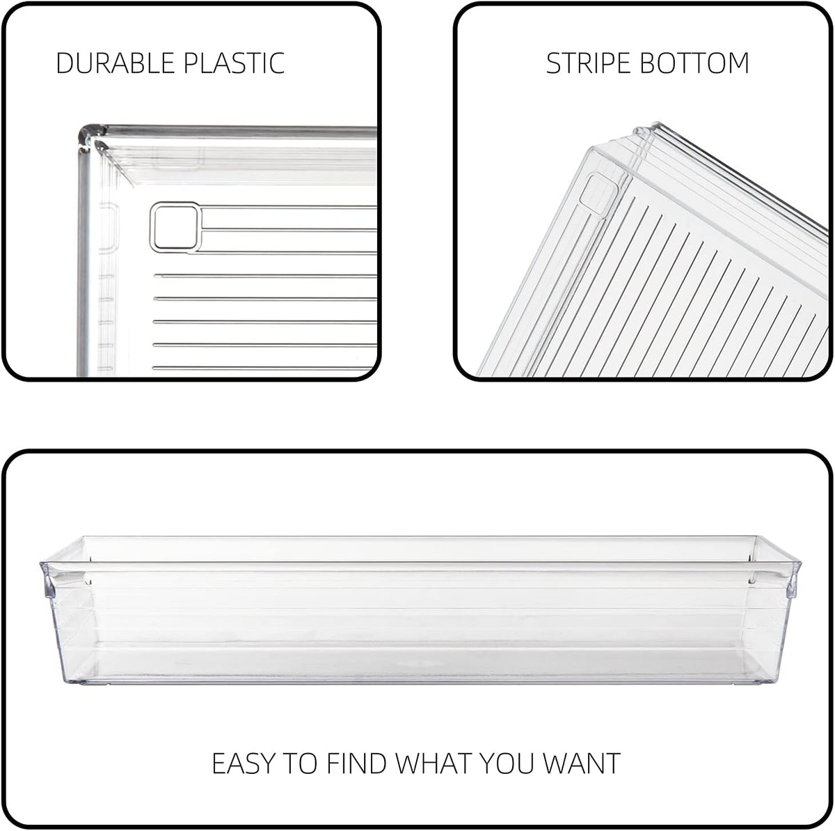 Backerysupply Clear Plastic Drawer Organizer Tray for Vanity Cabinet (9"×6"×2" Set of 4) For Office Bathroom Makeup Drawers