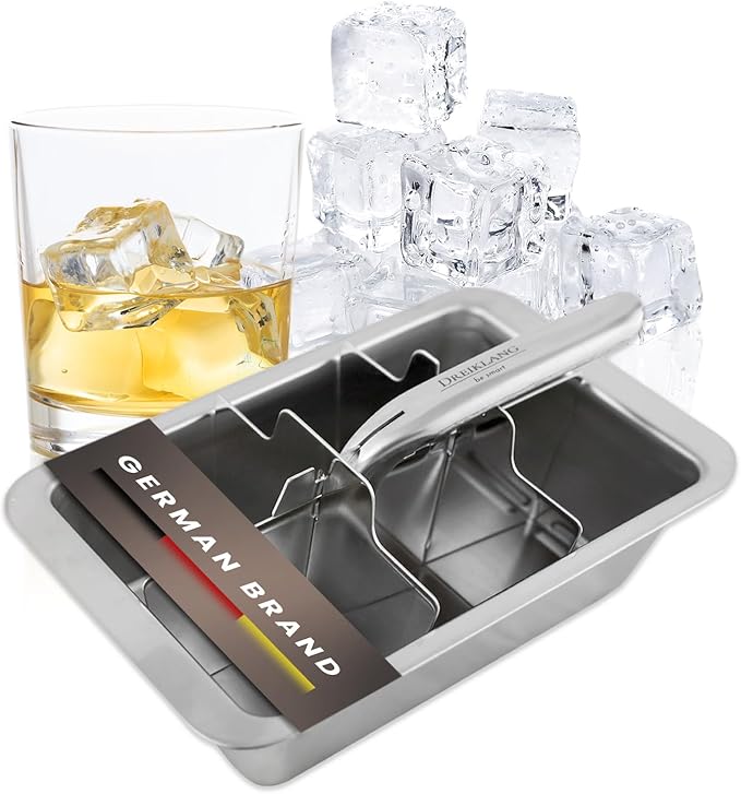 18/8 Stainless Steel XXL Ice Cube Tray with Lever Insert for Easy Release | Polished, Food-Safe & Durable | Perfect for Whiskey & Long Drinks | Alternative to Ice Stones