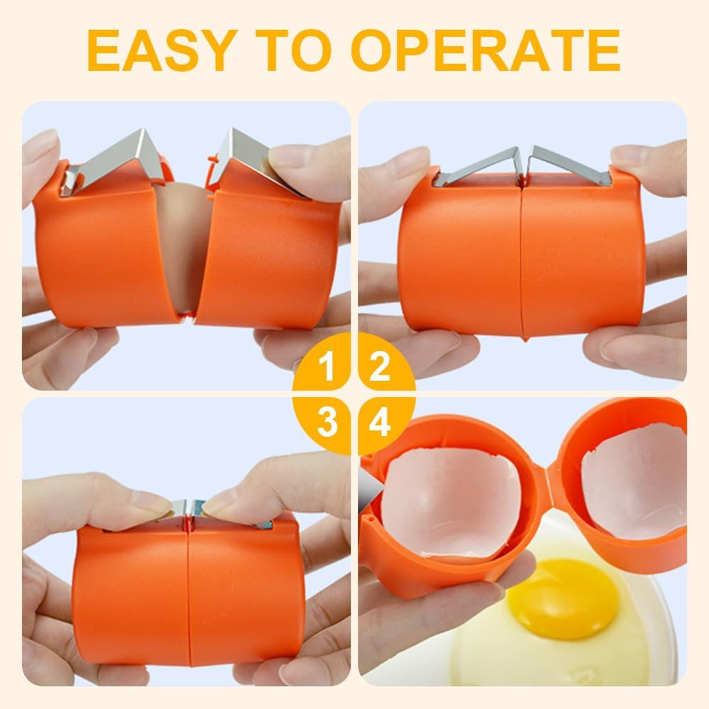 Stainless Steel Egg Shell Opener, 2025 New Egg Shell Cutter Egg Shell Separator for Raw Eggs Gadgets, Multifunctional Egg Cutter Egg Cracker Separator for Home Kitchen (Red)