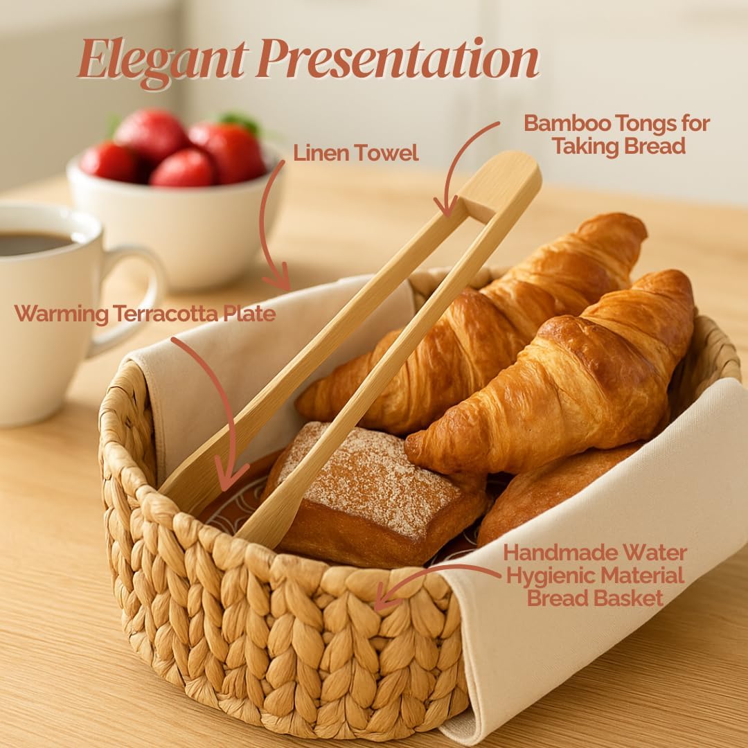 Bread Warmer Basket with Stone - Tortilla Warmer - Bread Baskets for Serving- 11.8x9x4.72 Inches - House Warming Gifts
