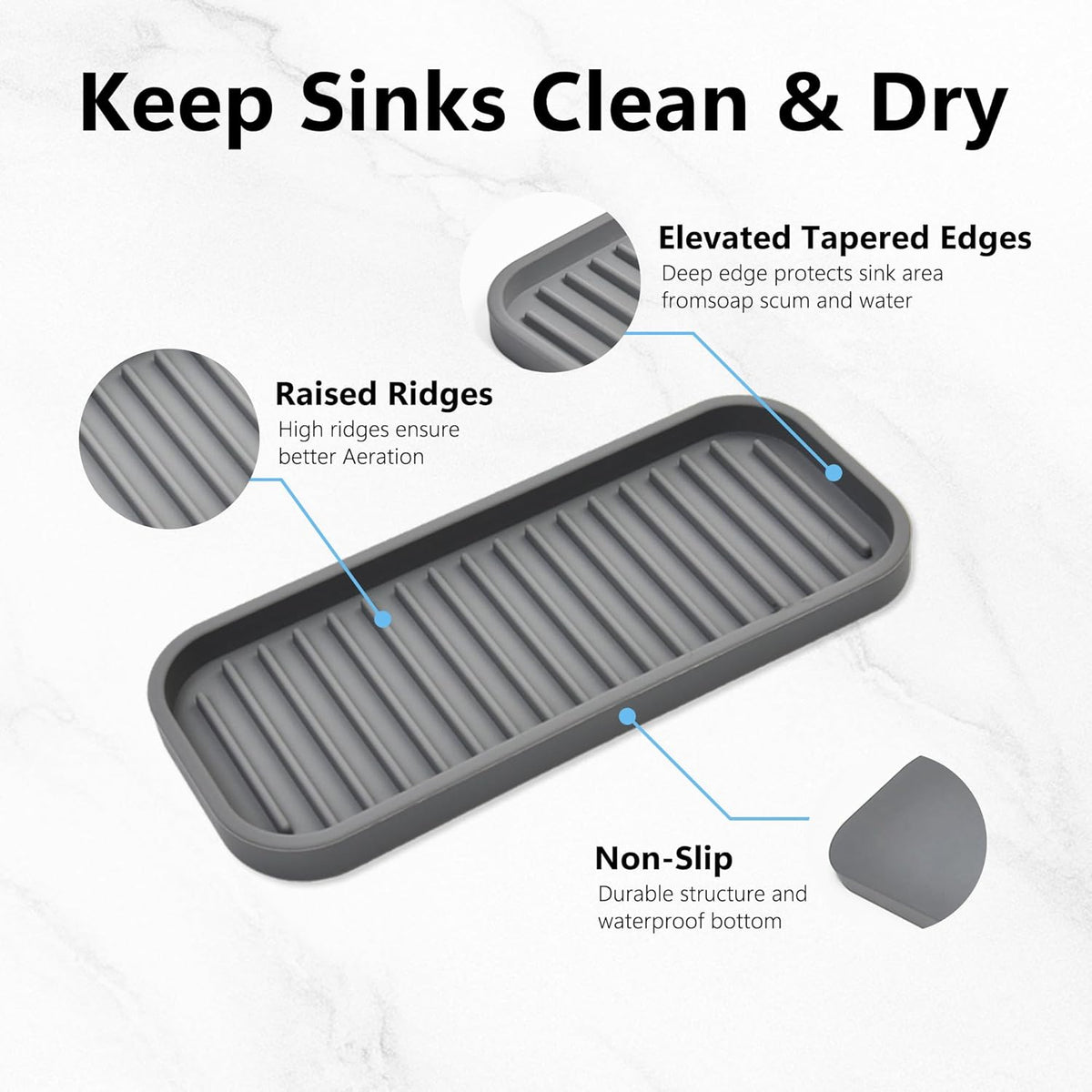 Silicone Sponge Holder - Dish soap Holder for Kitchen Counter 2 Pack, Waterproof Sponge soap Tray for Kitchen Sink Bathroom, Multipurpose Sink Caddy Organizer for soap Dispenser Scrubbers Makeup Gray