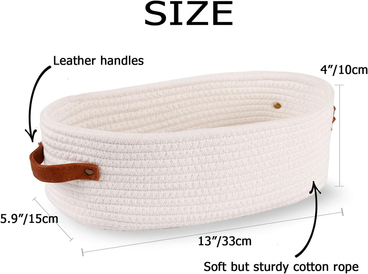 2 Pack Woven Storage Basket for Toilet Tank Top,Farmhouse Home Decor Organizing Baskets for Bathroom,Table and Counter 13"x5.9"x4" White