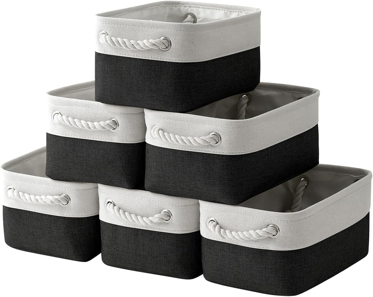 TheWarmHome Storage Bins for Shelves - 6 Pack 11.8x7.8x5.2 inch Collapsible Storage Cubes, Basket for Gifts Empty Closet Organizing Dog Toy Box (White & Black)