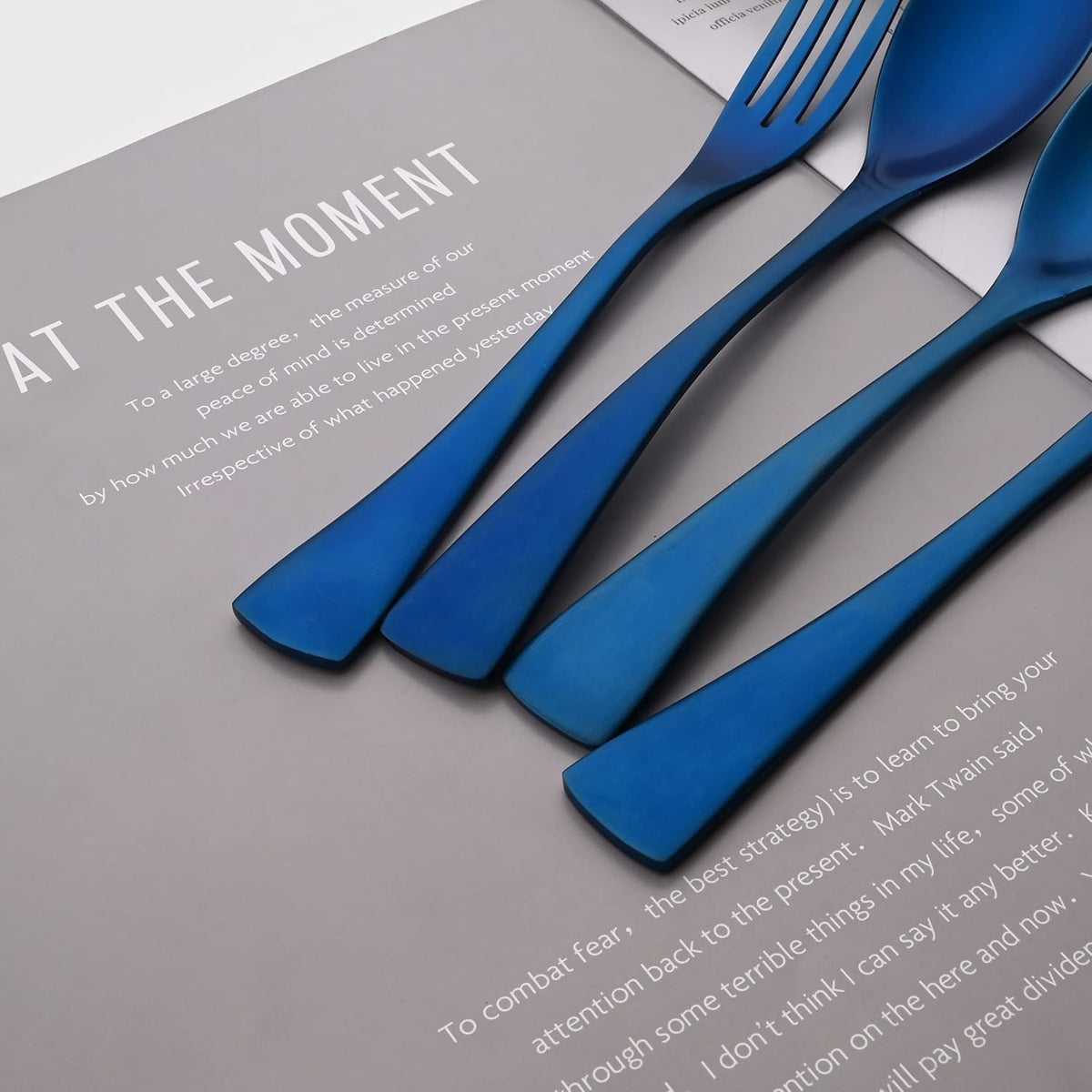 Luxury 18/10 Stainless Steel Matte Blue Cutlery Flatware Set - Utensil Set Steak Spoons and Forks Knife Silverware Set,Service for 4 (24-Piece)