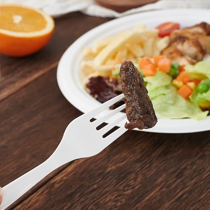 ECOLipak 100% Compostable Forks 150 Pack, 7 Inch Large Size Biodegradable Disposable Cutlery Forks, Heavy Duty Bio based CPLA Utensils for Party, BBQ, Picnic