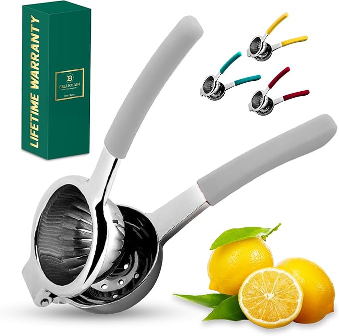 Bellemain Citrus Juicer | Metal Lemon Squeezer | Lime and Lemon Juicer Stainless Steel with Silicone Handles | Manual Juicer, Citrus Squeezer, Hand Held Juicer | Bar Juicer for Bartender (White)