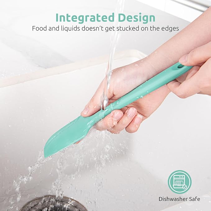 U-Taste Small Mini Silicone Spatula: 9×2inch 600ºF Heat-Resistant Food-Grade Jar Scraper for Kitchen Use, Non-Stick Seamless Flexible Baking Utensil for Mixing, Scraping Jam in Bowl or Cup (Aqua Sky)