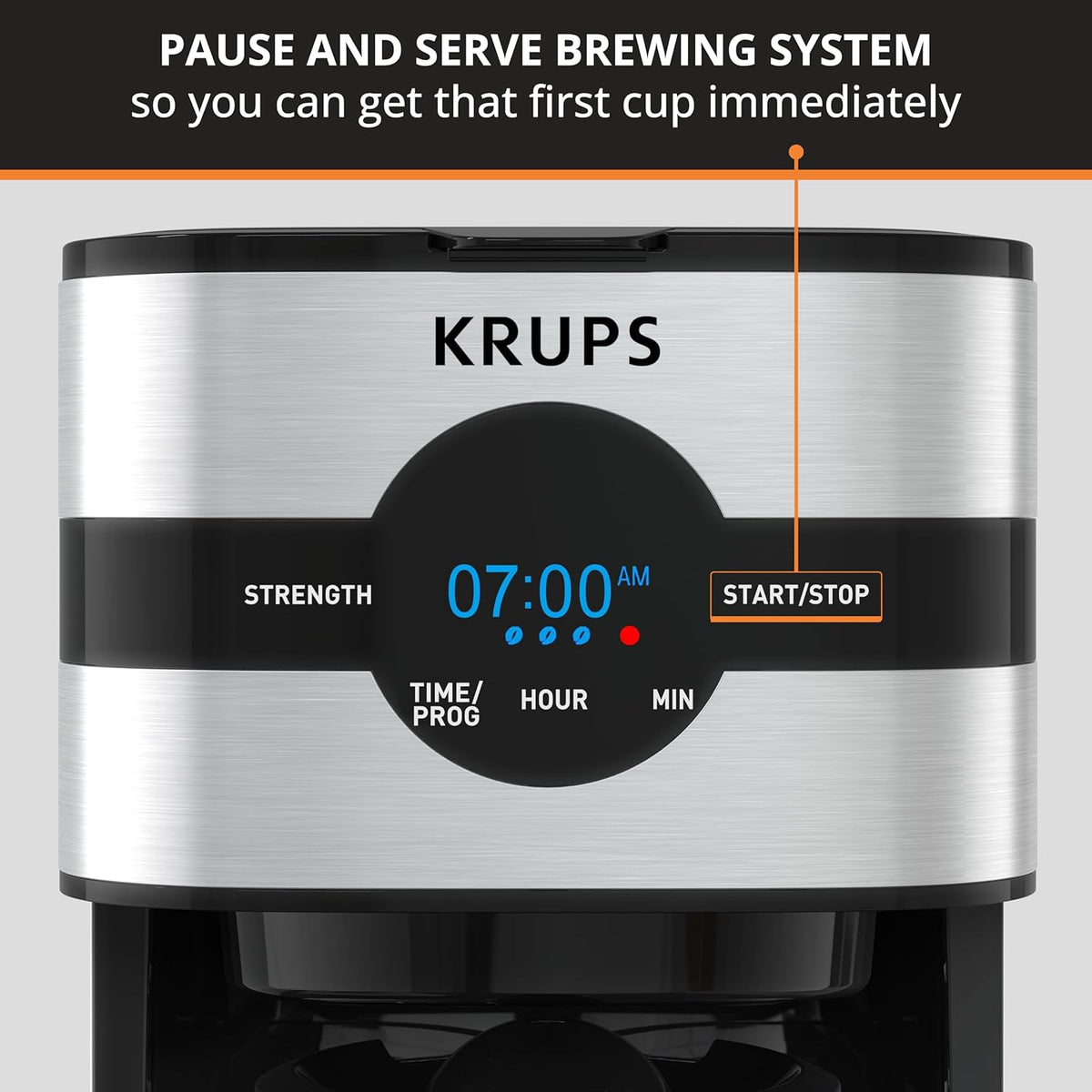 KRUPS Newer Model Drip Coffee Maker, Glass & Digital, Black & Stainless Steel