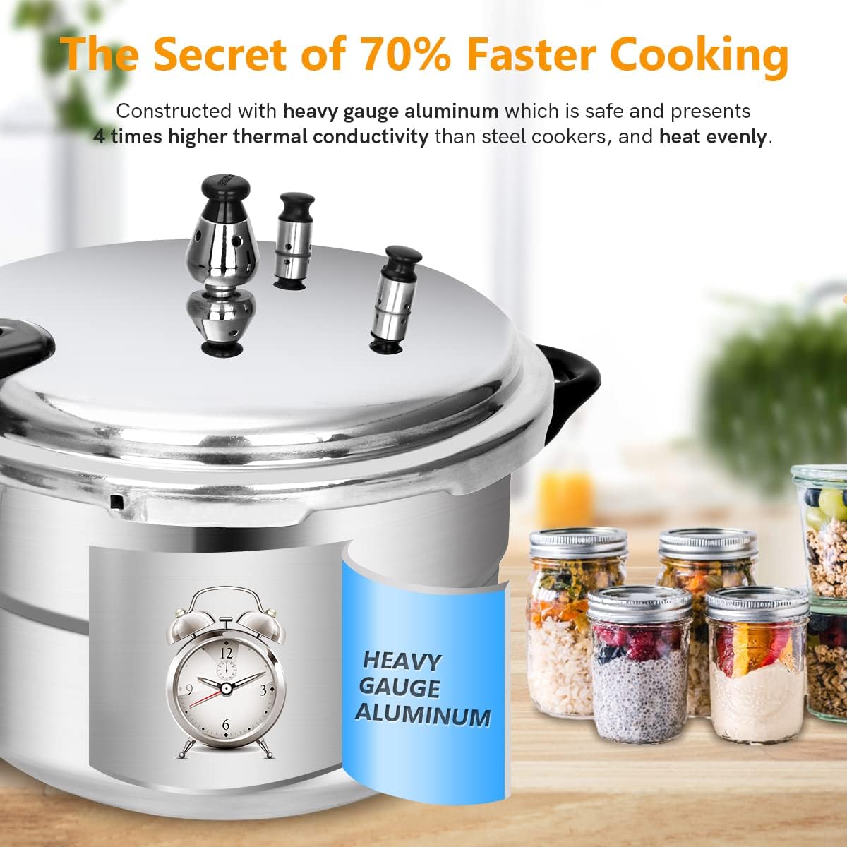 BreeRainz 5.3 Quart Pressure Cooker, 10 PSI Induction Compatible Pressure Canner w/Honeycomb Stainless Steel Clad Base for Fast & Even Heating, Canning Rack Included