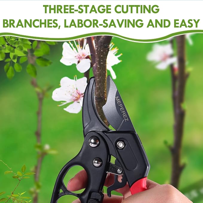 Ultra Sharp Germany Steel Pruning Shears - Cuts 3X Easier, Weak Hand Arthritis Snips, Rust-Resistant, Effortlessly 1-Inch Cut Capacity Garden Scissors, Ergonomic Handle (Reddish balck)