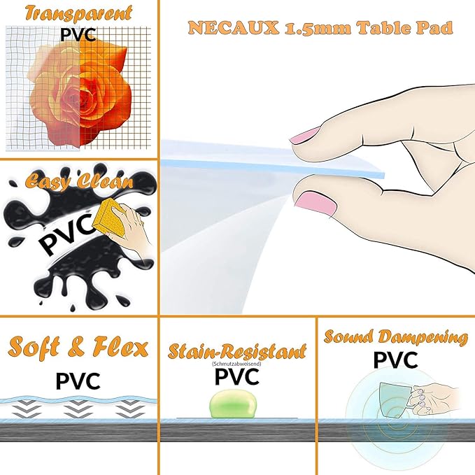 NECAUX Custom 27.6 x 36 Inch Clear Desk Cover Protector, 1.5mm Thick Plastic Desk Pad, Clear Desk Protector, Desk Mat on top of Desk, Decorative Table Protector for Writing Desk, Vanity Table