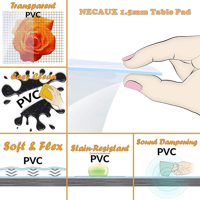 NECAUX Custom 60 x 111 Inch Clear Table Cover Protector, 1.5mm Thick Wood Grain Transparent Table Pad Non-Slip Tablecloth Plastic Protective Pad for Dining Room Table Conference Table Meeting Table