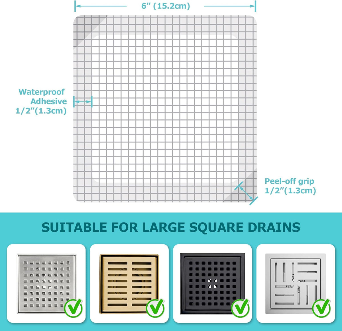 25 Pack, Disposable Shower Drain Hair Catcher Mesh Stickers, 6 inch, Square