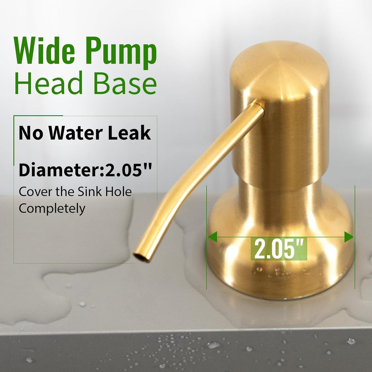 Soap Dispenser for Kitchen Sink, Kitchen Sink Soap Dispenser with 17 OZ Bottle, Refill from The Top Bar, Longer Threaded Shaft Shank, Wide Pump Head Base (Golden)