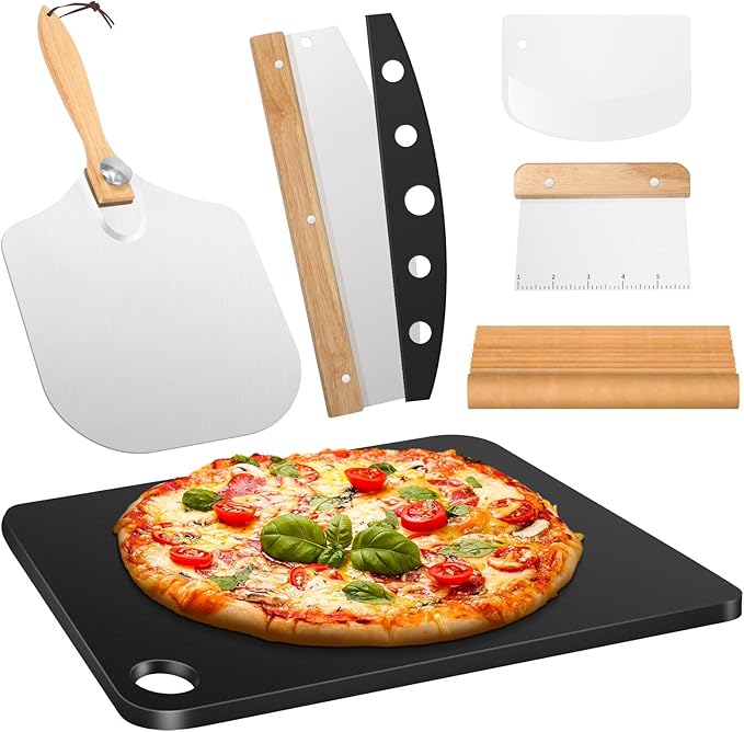 Hisencn 13" Ceramic Pizza Steel for Home Ovens - 20X Faster Heating, Crispy Crust Kit with Aluminum Peel & Tools