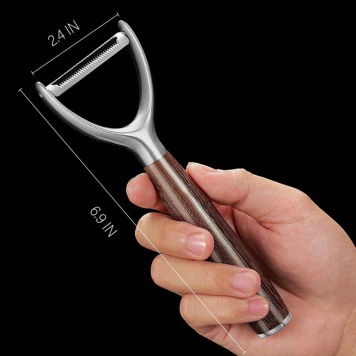 Serrated Blade Premium Y Type 304 Stainless Steel Multifunctional Kitchen Peeler Real Wood Handle Ultra Sharp Blade Vegetable Potato Apple(Wenge)