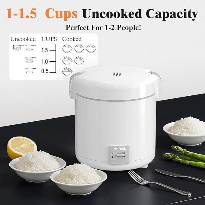Rice Cooker Small 1-1.5 Cups Uncooked(3 Cups Cooked), Mini Rice Cooker with Removable Nonstick Pot, One Touch&Keep Warm Function, Travel Rice Cooker for Soup Grain Oatmeal Veggie, White