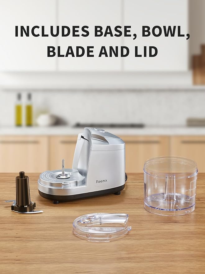 1.5-Cup One-Touch Electric Food Chopper, 100W Mini Food Processor Meat Grinder, Mix, Chop, Mince and Blend Vegetables, Fruits, Nuts, Meats, Stainless Steel Blade (Silver)