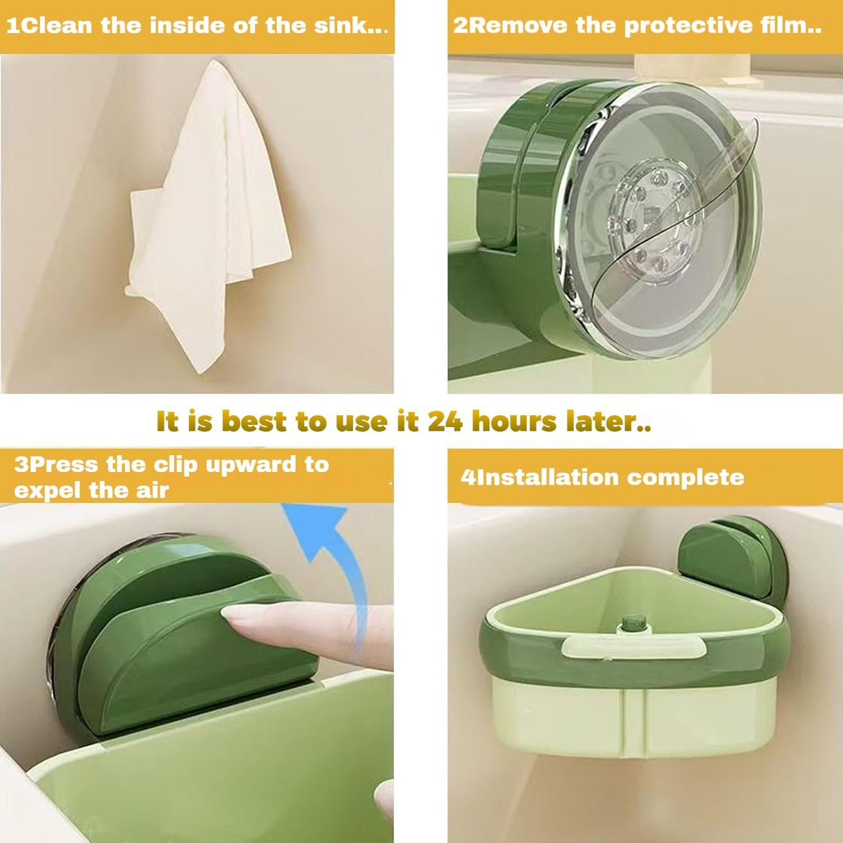 Suction Cup Sink Corner Rack, 2025 Upgrade Corner Sink Strainer Basket, One-Press Automatic Dumping, Suction Cup Press Sinks Drainer Basket, Sponge Storage Rack, Durable and Easy Cleaning Y
