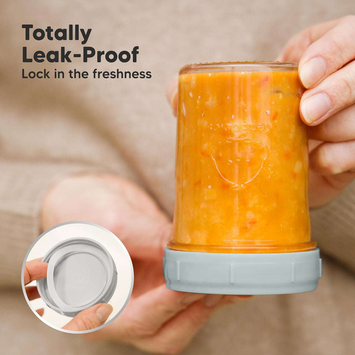 KeaBabies 4pk 8oz Glass Baby Food Containers with Lids - Leak-Proof, Microwavable Small Glass Jars, Baby Purees & Toddler Snack Storage Containers, BPA-Free, Dishwasher & Freezer Safe (Slate)