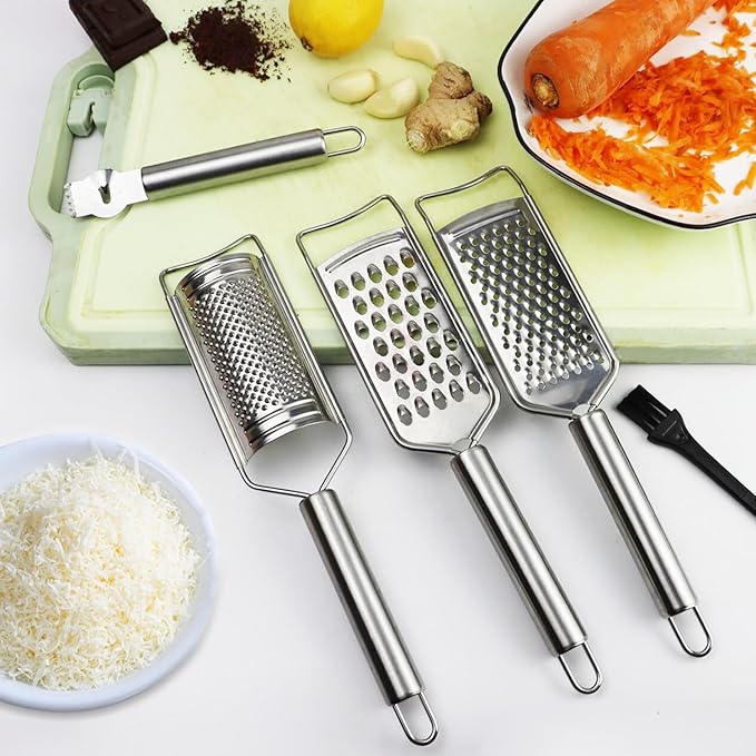 Cheese Grater Lemon Zester Grater with Handle Kitchen Grater Set of 5 Stainless Steel for Cheese Spices Ginger Garlic Chocolate Vegetable Fruit