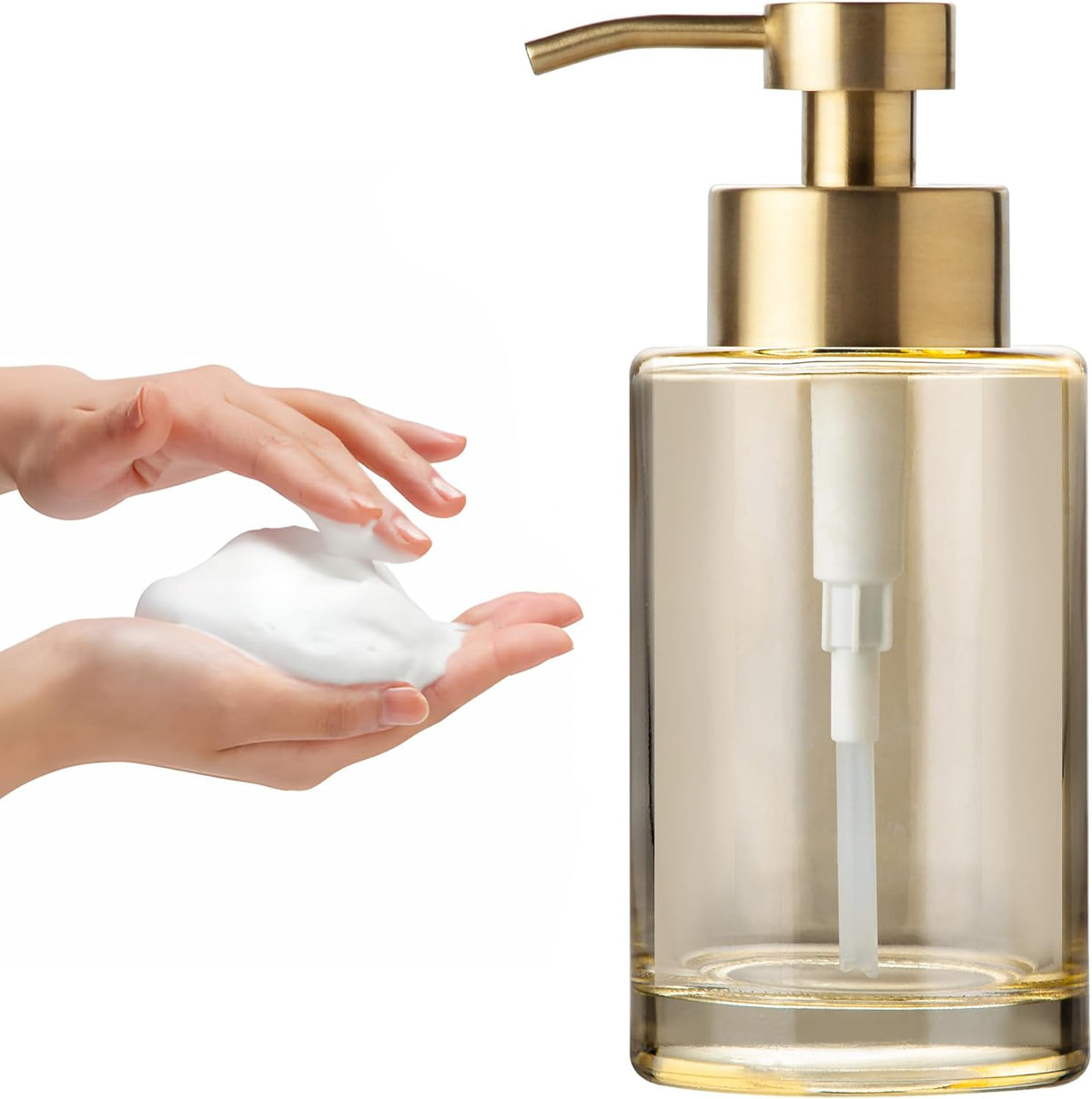 Enra Gold Foaming Soap Dispenser, 12oz Thick Glass Bathroom & Kitchen Dispenser with Stainless Steel Pump